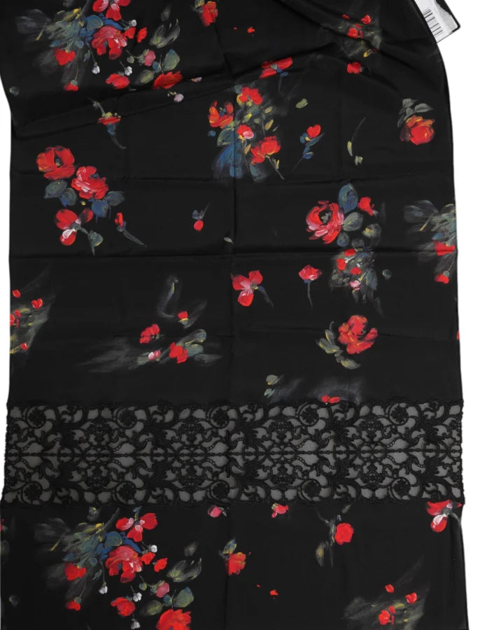 Dolce &amp; Gabbana Black Floral Print Neck Warmer Wrap Scarf