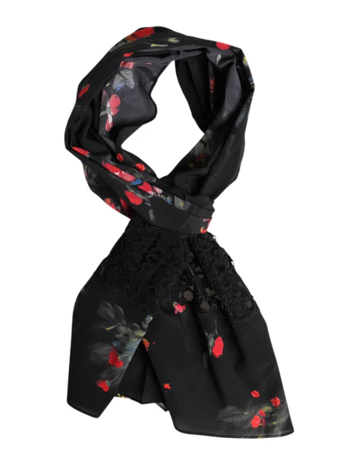 Dolce &amp; Gabbana Black Floral Print Neck Warmer Wrap Scarf