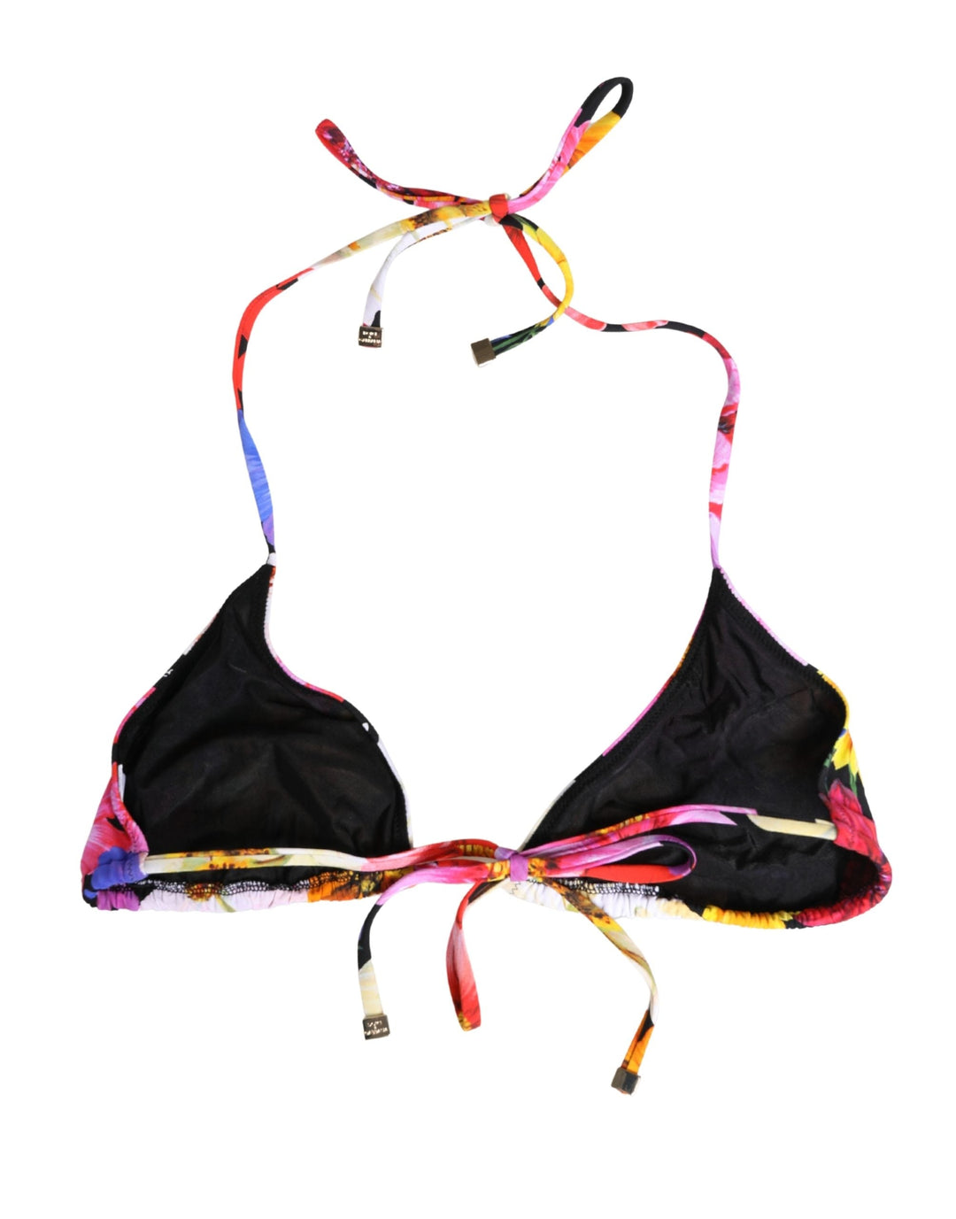 Dolce &amp; Gabbana Black Floral Print Nylon Halter Bikini Top Swimwear - Women’s Tops