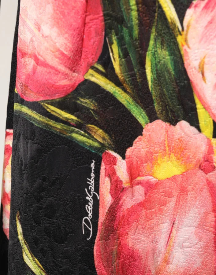 Dolce &amp; Gabbana Black Floral Print Viscose A-line Mini Dress