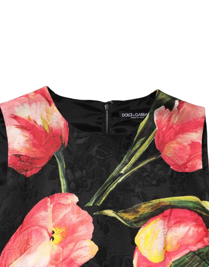 Dolce &amp; Gabbana Black Floral Print Viscose A-line Mini Dress