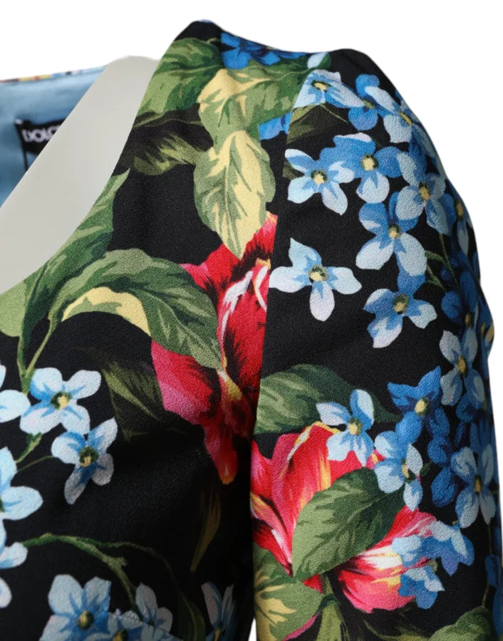 Dolce &amp; Gabbana Black Floral Print Viscose Sheath Midi Dress