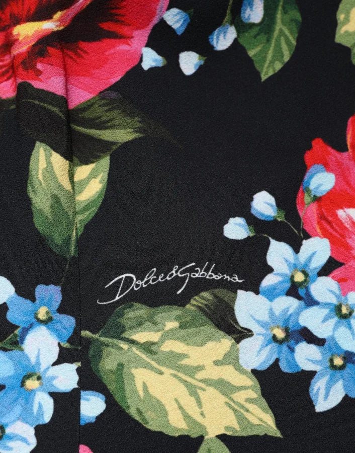 Dolce &amp; Gabbana Black Floral Print Viscose Sheath Midi Dress
