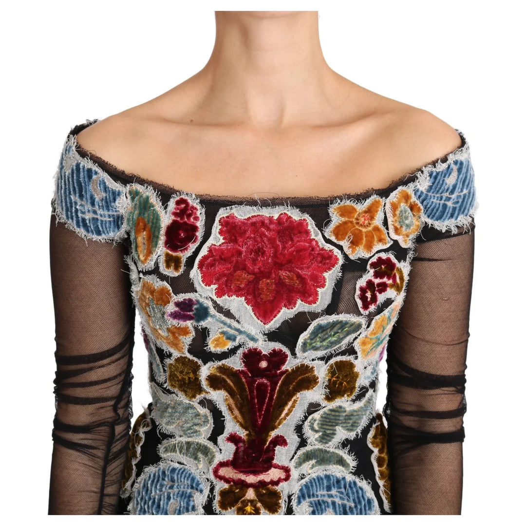 Dolce & Gabbana Black Floral Ricamo Top T-shirt Blouse