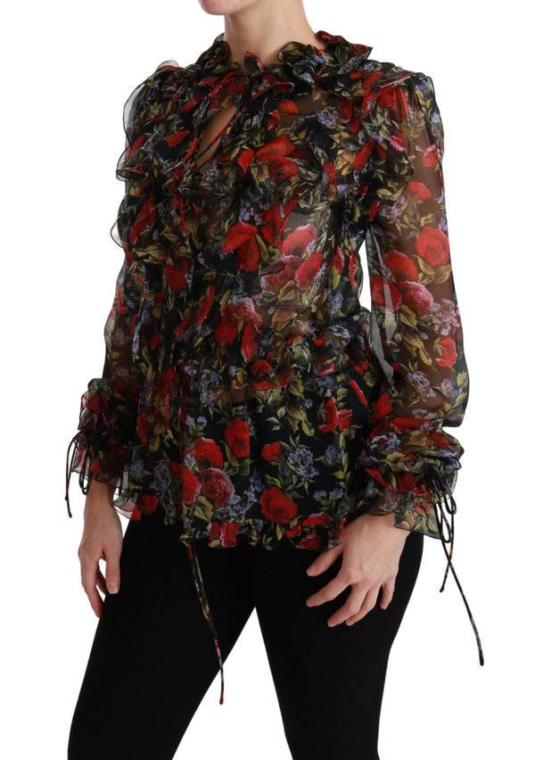 Dolce & Gabbana Blouses - Women’s Black Floral Roses Blouse Silk Top
