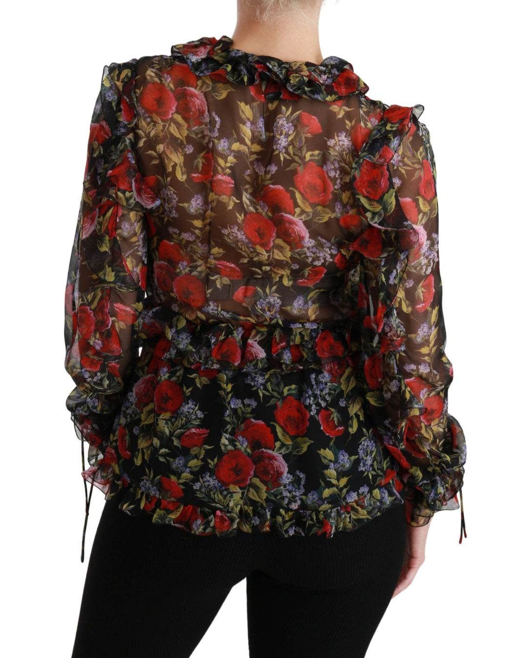 Dolce &amp; Gabbana Blouses - Women’s Black Floral Roses Blouse Silk Top