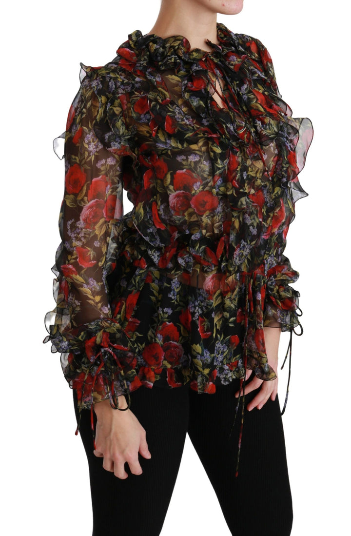 Dolce &amp; Gabbana Blouses - Women’s Black Floral Roses Blouse Silk Top