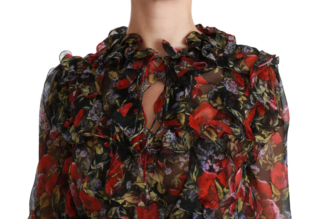 Dolce &amp; Gabbana Blouses - Women’s Black Floral Roses Blouse Silk Top