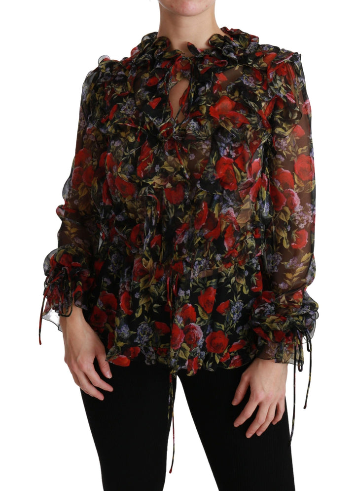 Dolce &amp; Gabbana Blouses - Women’s Black Floral Roses Blouse Silk Top