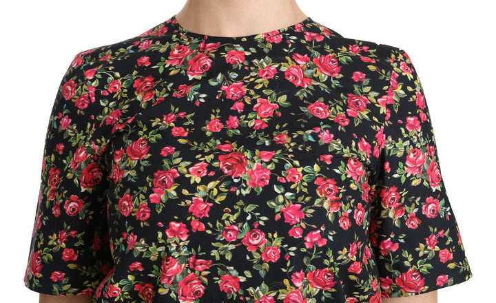 Dolce &amp; Gabbana - Black Floral Roses Short Sleeve Top Blouse