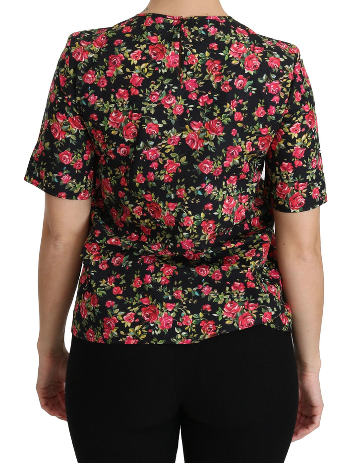 Dolce &amp; Gabbana - Black Floral Roses Short Sleeve Top Blouse