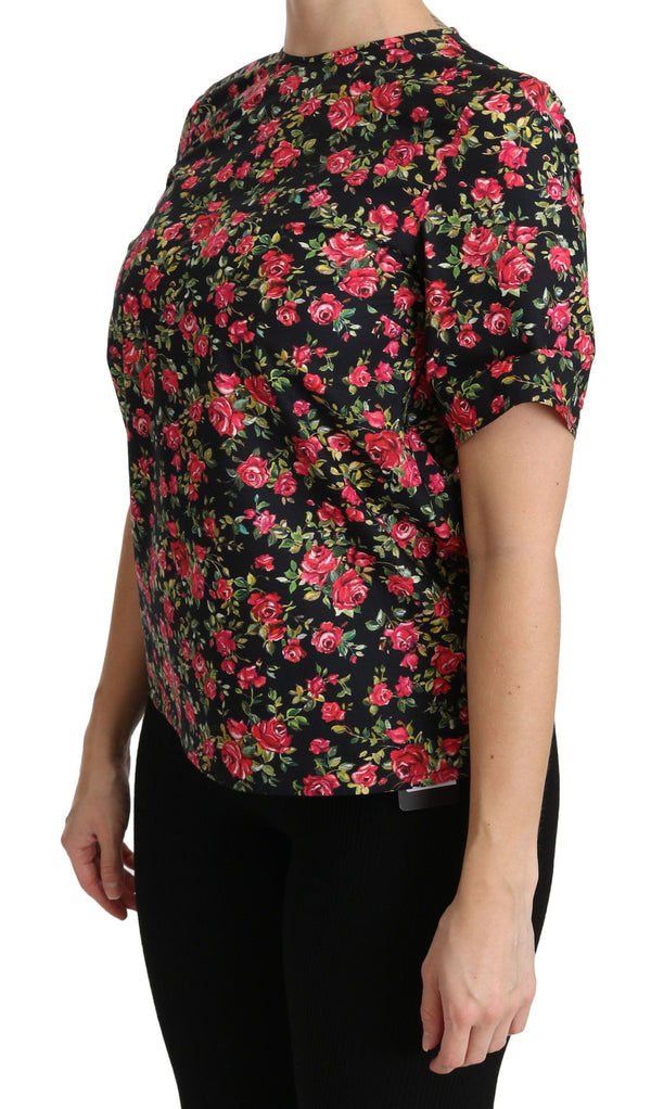 Dolce & Gabbana - Black Floral Roses Short Sleeve Top Blouse