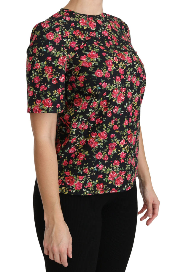 Dolce & Gabbana - Black Floral Roses Short Sleeve Top Blouse