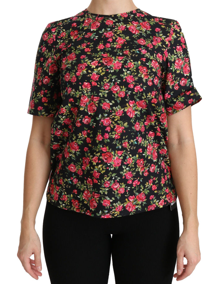Dolce &amp; Gabbana - Black Floral Roses Short Sleeve Top Blouse