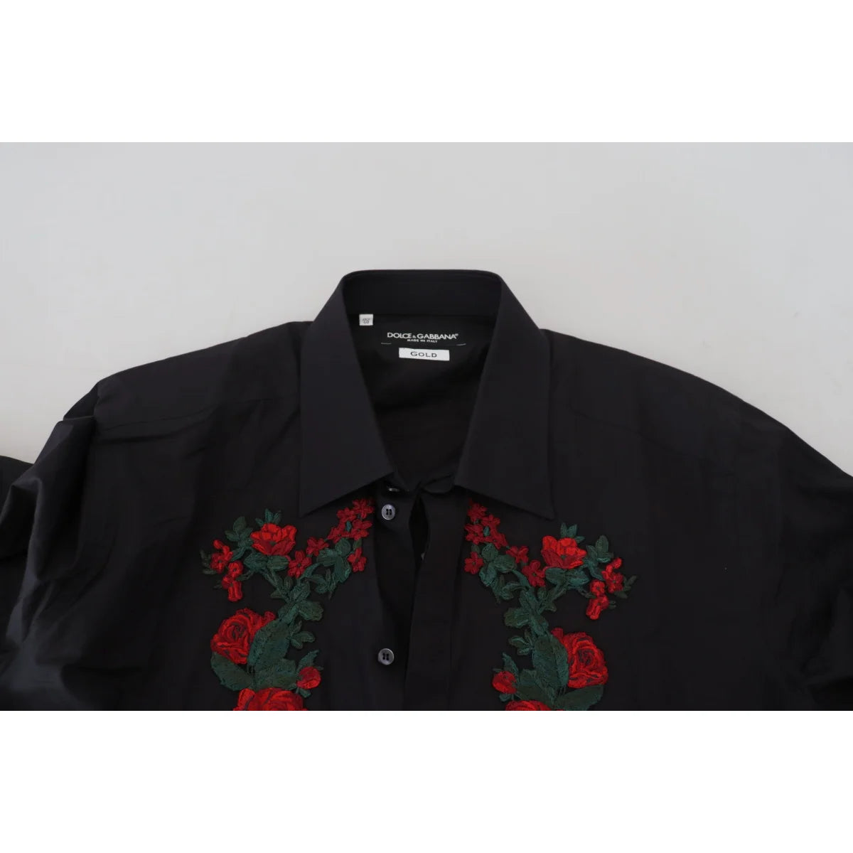 Dolce & Gabbana Black Floral Shirt with Long Sleeves and Embroidery