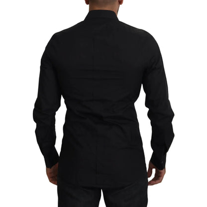 Dolce & Gabbana Black Floral Shirt with Long Sleeves and Embroidery