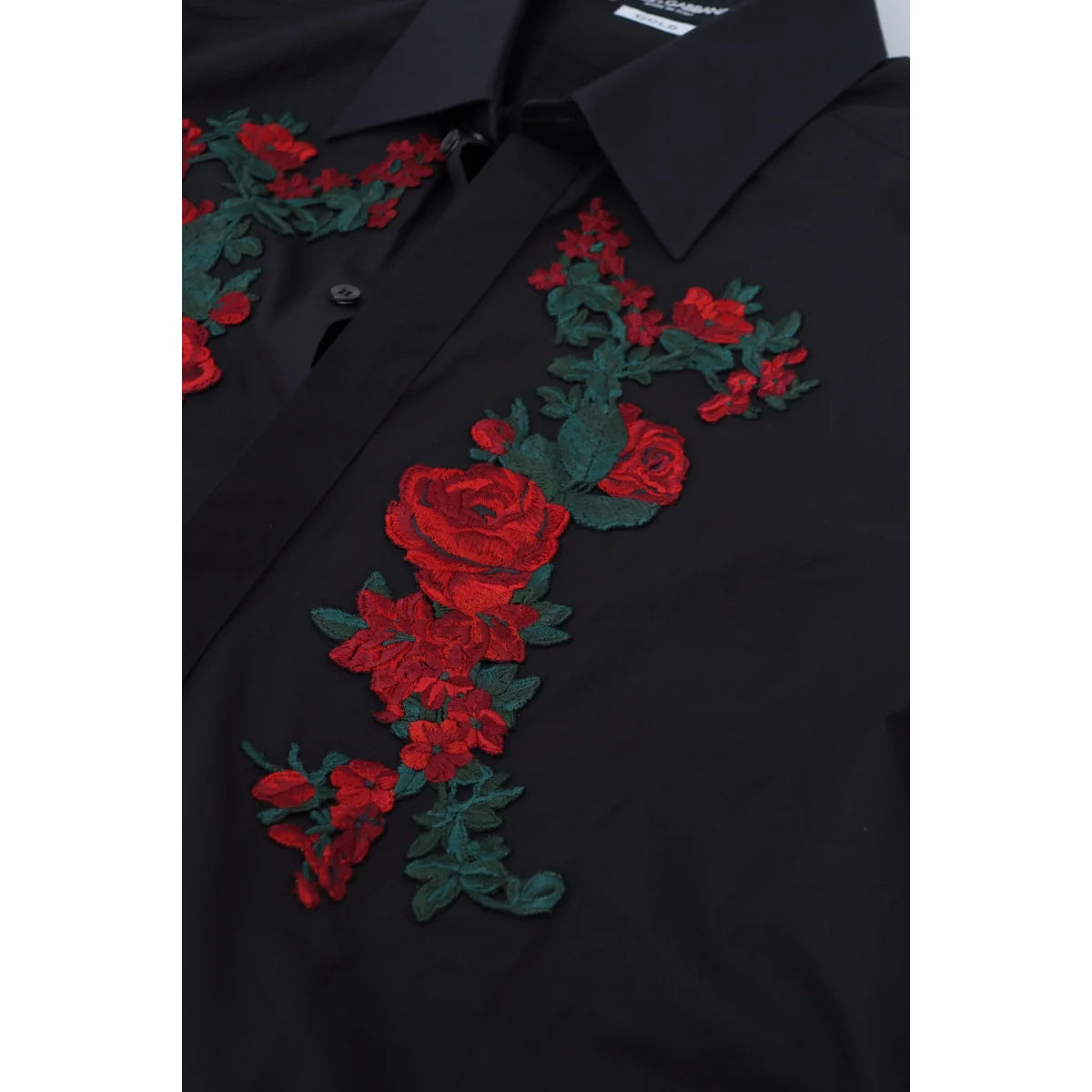 Dolce & Gabbana Black Floral Shirt with Long Sleeves and Embroidery