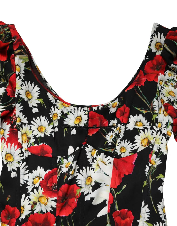 Dolce &amp; Gabbana Black Floral Silk Long Sleeves Gown Dress