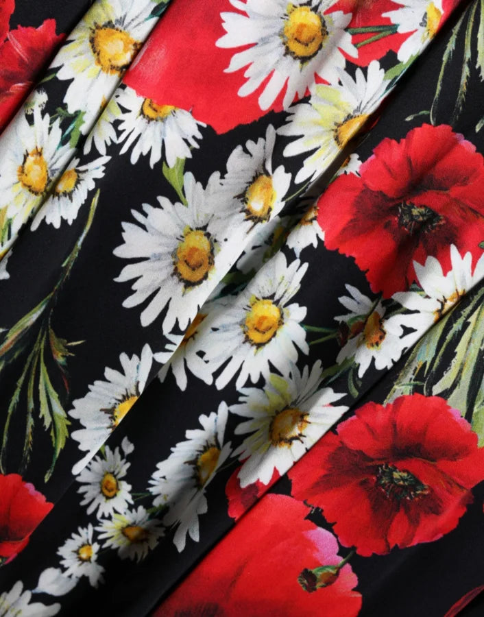 Dolce &amp; Gabbana Black Floral Silk Sleeveless Long Gown Dress