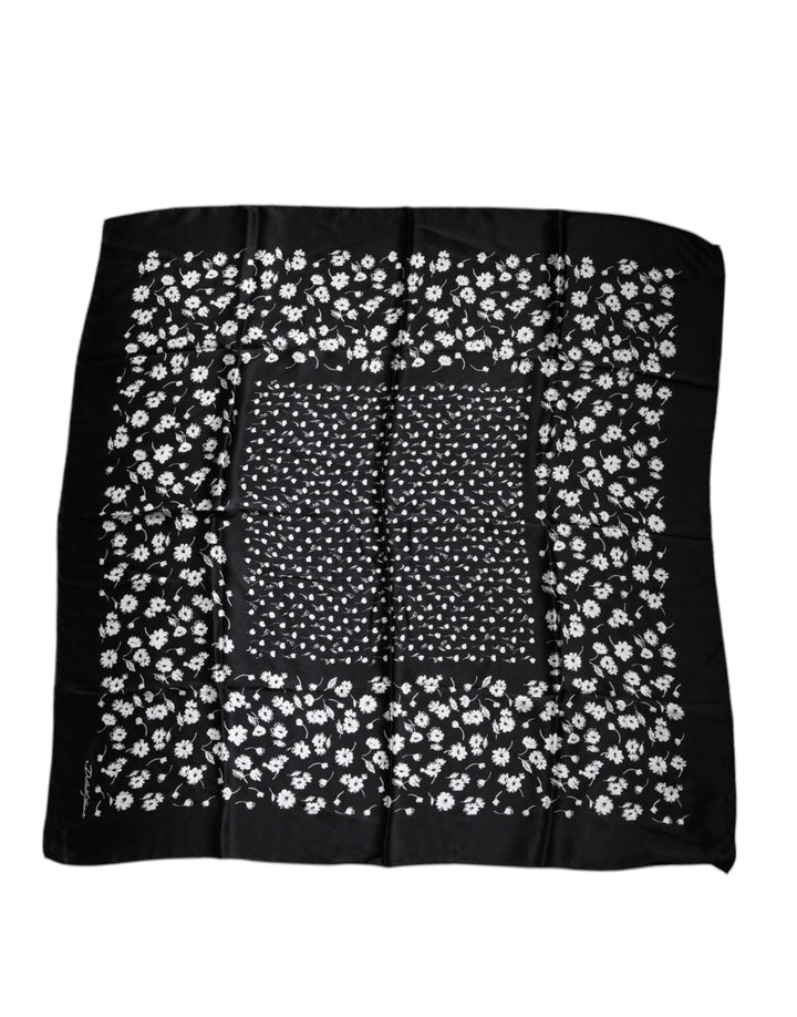 Dolce &amp; Gabbana Black Floral Silk Square Wrap Shawl Scarf
