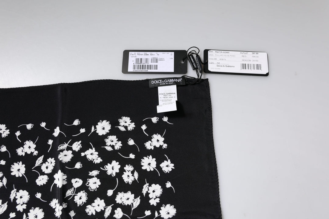 Dolce &amp; Gabbana Black Floral Silk Square Wrap Shawl Scarf