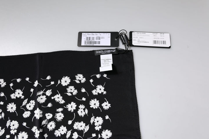 Dolce &amp; Gabbana Black Floral Silk Square Wrap Shawl Scarf