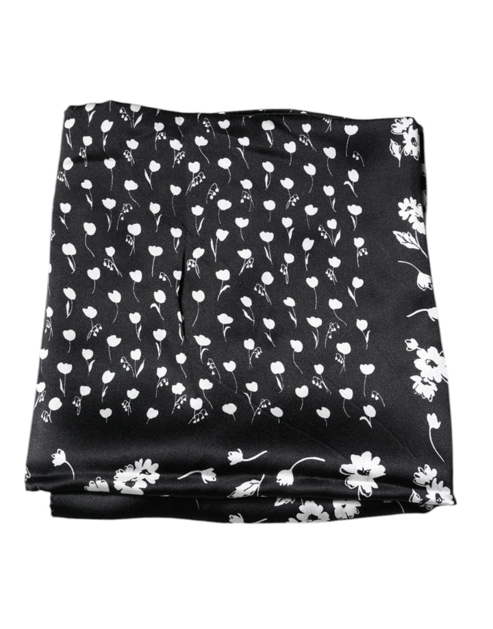 Dolce &amp; Gabbana Black Floral Silk Square Wrap Shawl Scarf