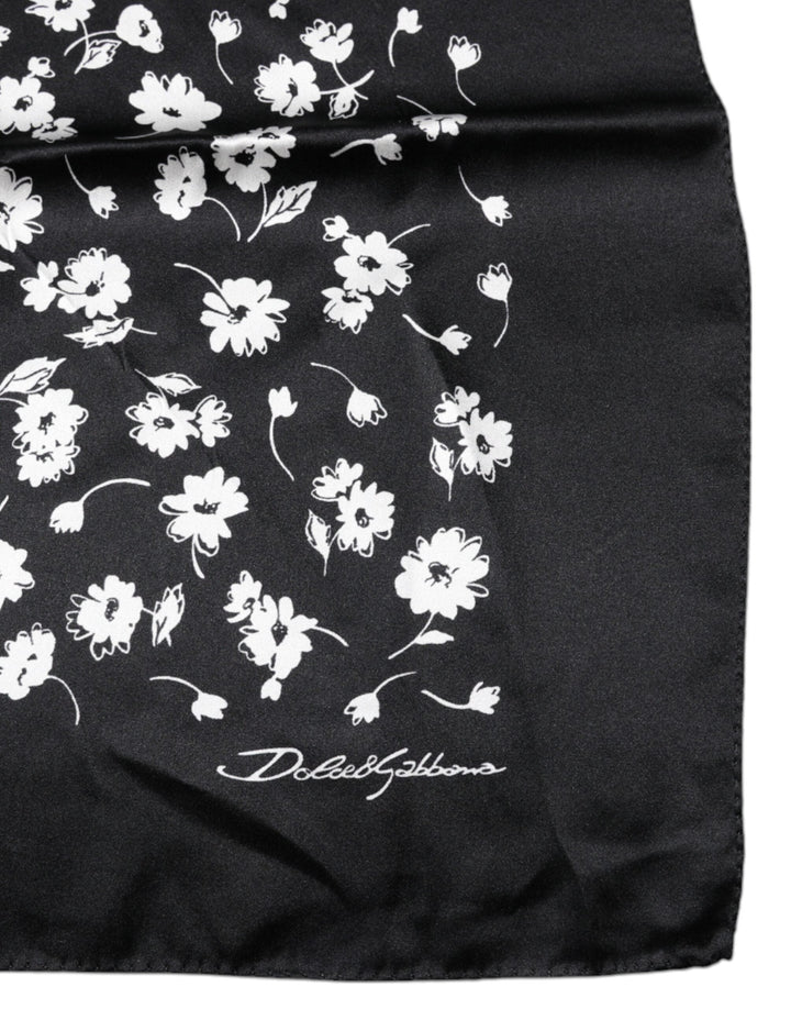 Dolce &amp; Gabbana Black Floral Silk Square Wrap Shawl Scarf