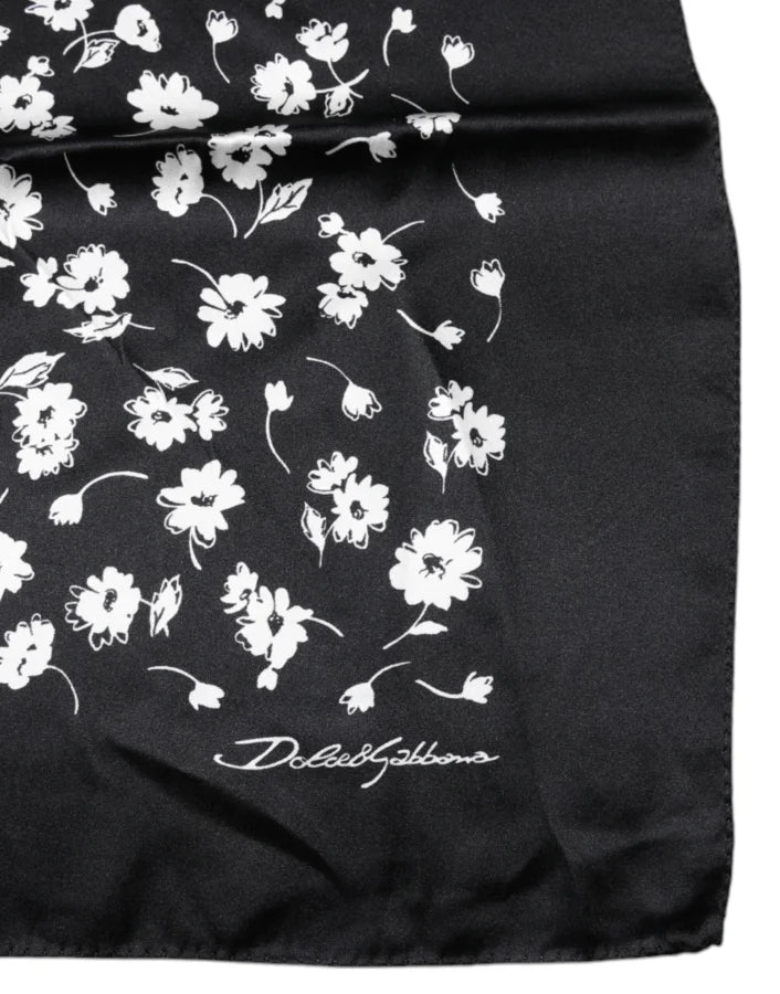 Dolce &amp; Gabbana Black Floral Silk Square Wrap Shawl Scarf