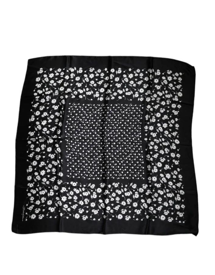 Dolce &amp; Gabbana Black Floral Silk Square Wrap Shawl Scarf