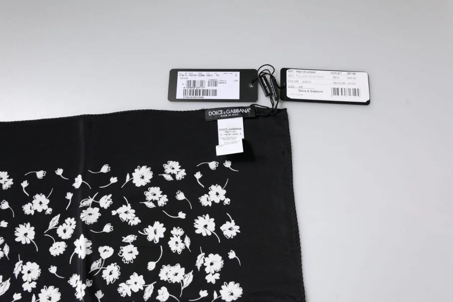 Dolce &amp; Gabbana Black Floral Silk Square Wrap Shawl Scarf
