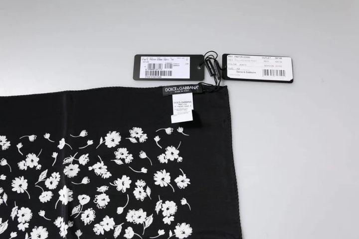 Dolce &amp; Gabbana Black Floral Silk Square Wrap Shawl Scarf