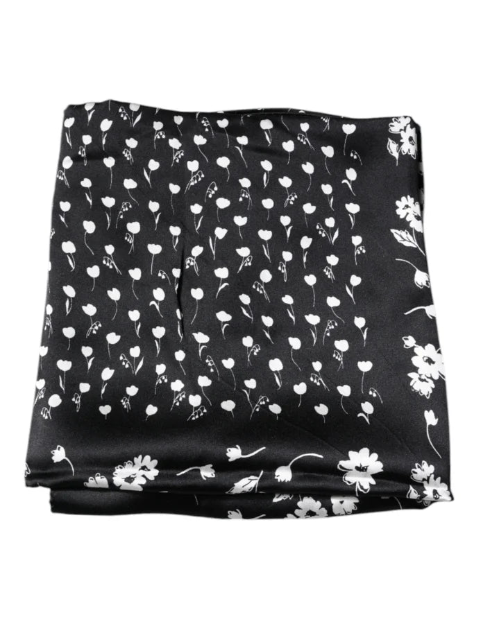 Dolce &amp; Gabbana Black Floral Silk Square Wrap Shawl Scarf