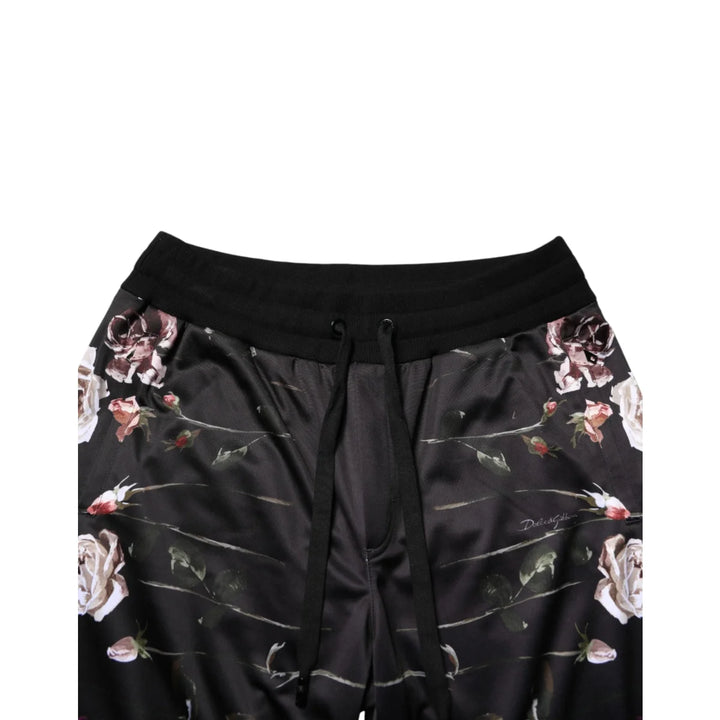 Dolce &amp; Gabbana Black Floral Straight-Leg Chino Trouser Pants