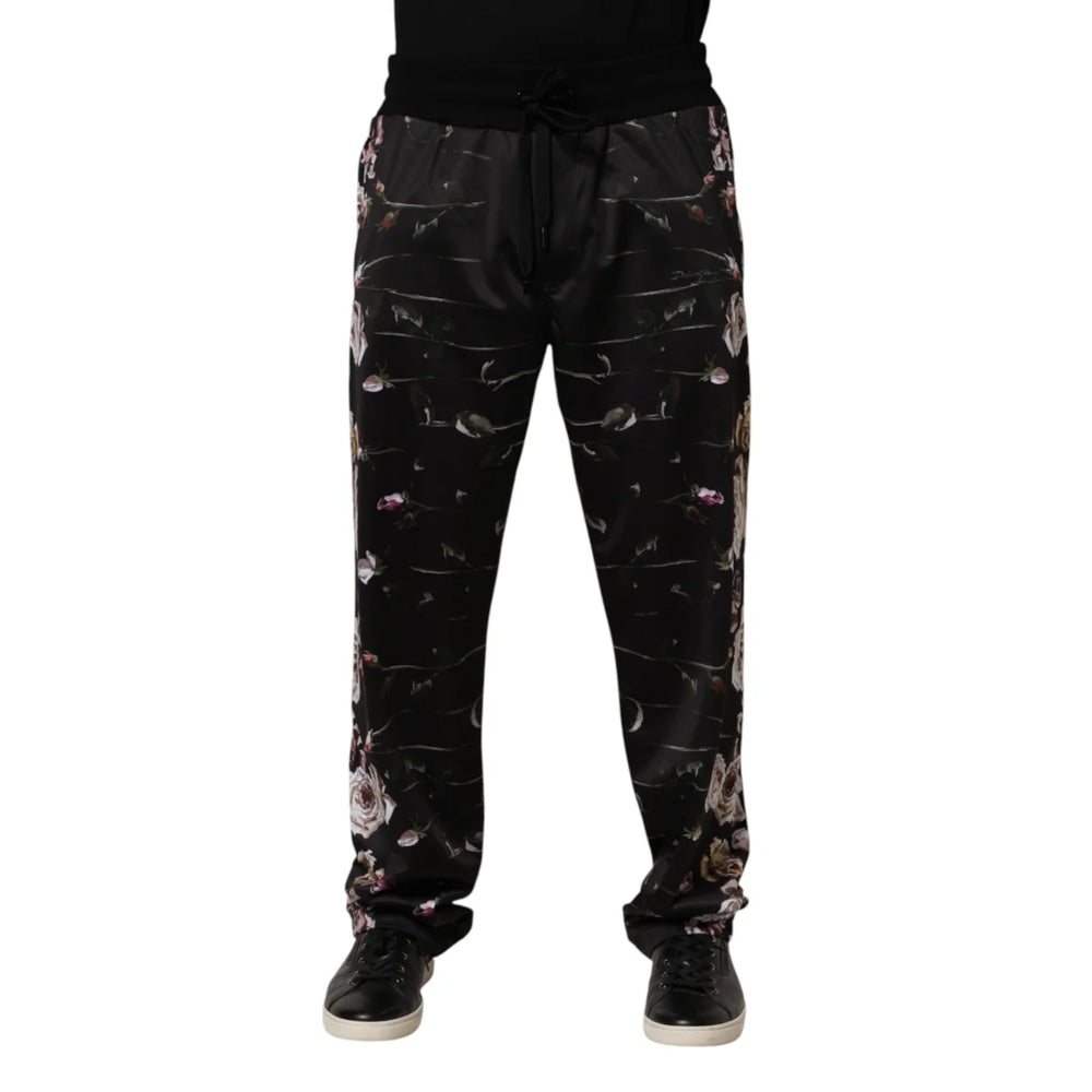 Dolce & Gabbana Black Floral Straight-Leg Chino Trouser Pants