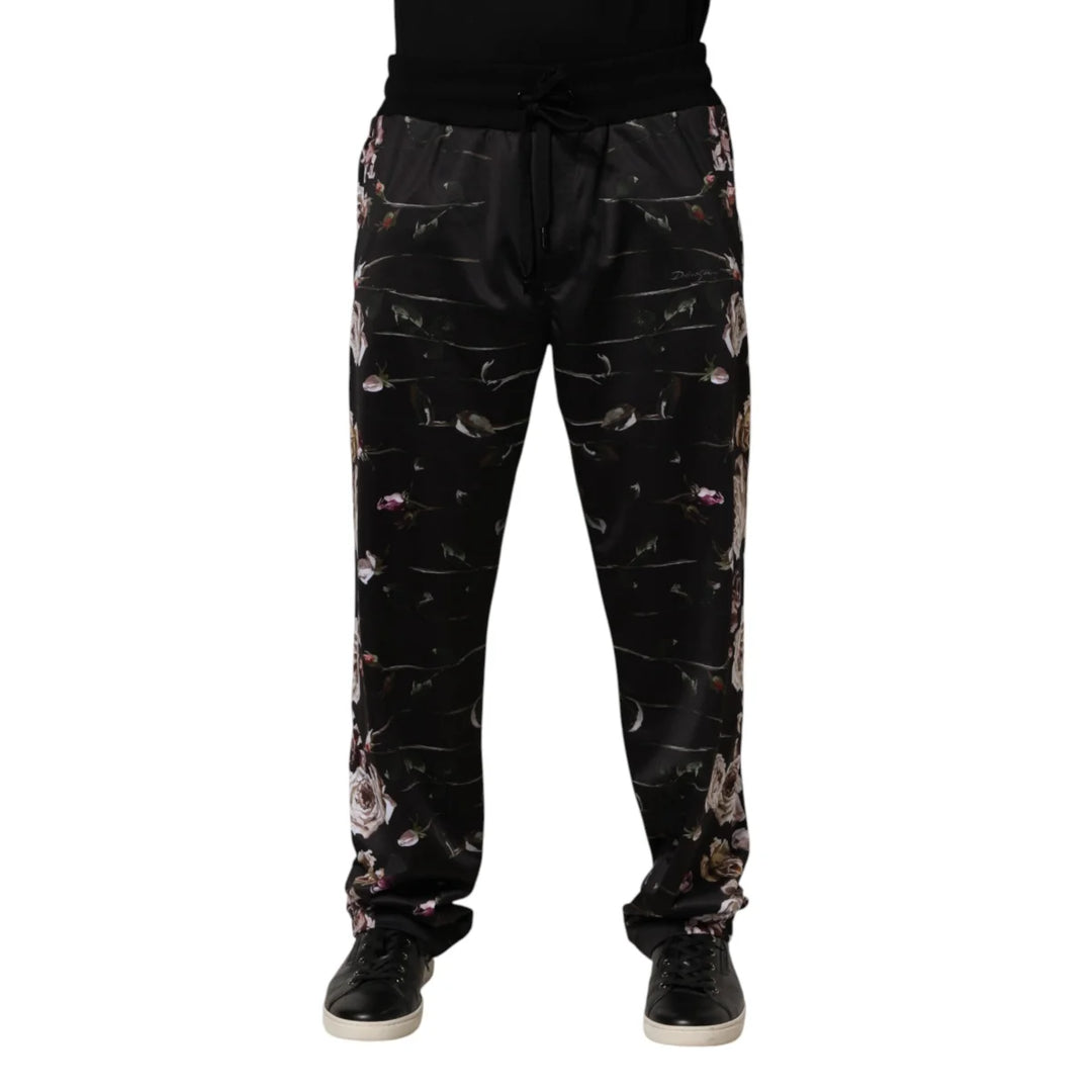 Dolce &amp; Gabbana Black Floral Straight-Leg Chino Trouser Pants