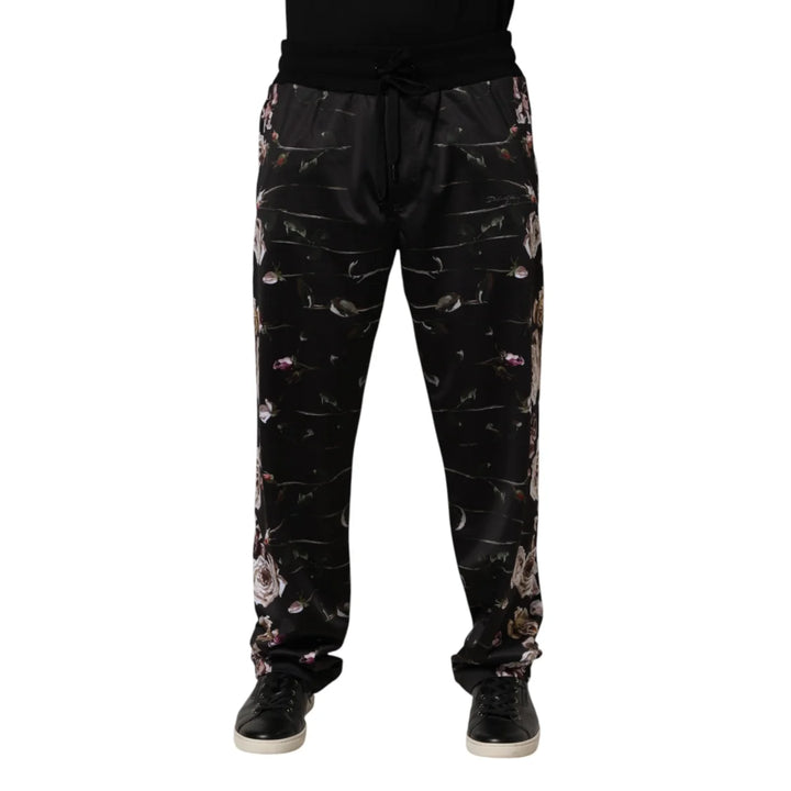 Dolce &amp; Gabbana Black Floral Straight-Leg Chino Trouser Pants
