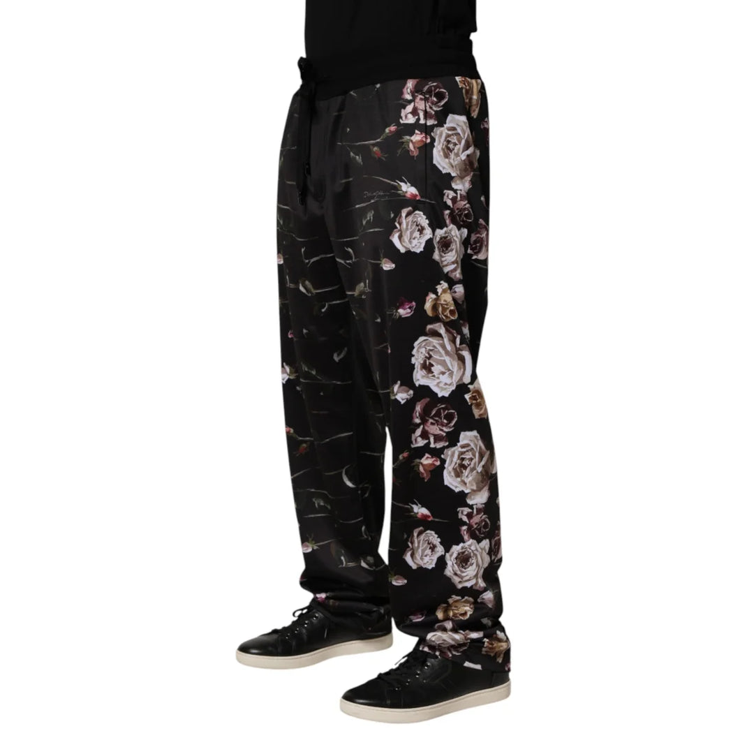Dolce &amp; Gabbana Black Floral Straight-Leg Chino Trouser Pants