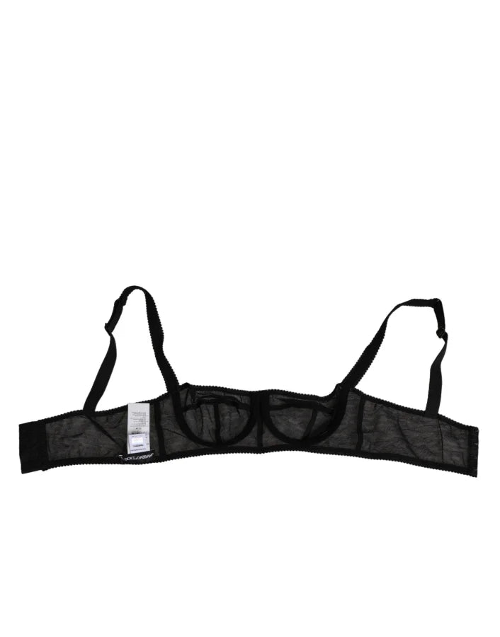 Dolce &amp; Gabbana Black Floral Underwired Balconette Bra Underwear