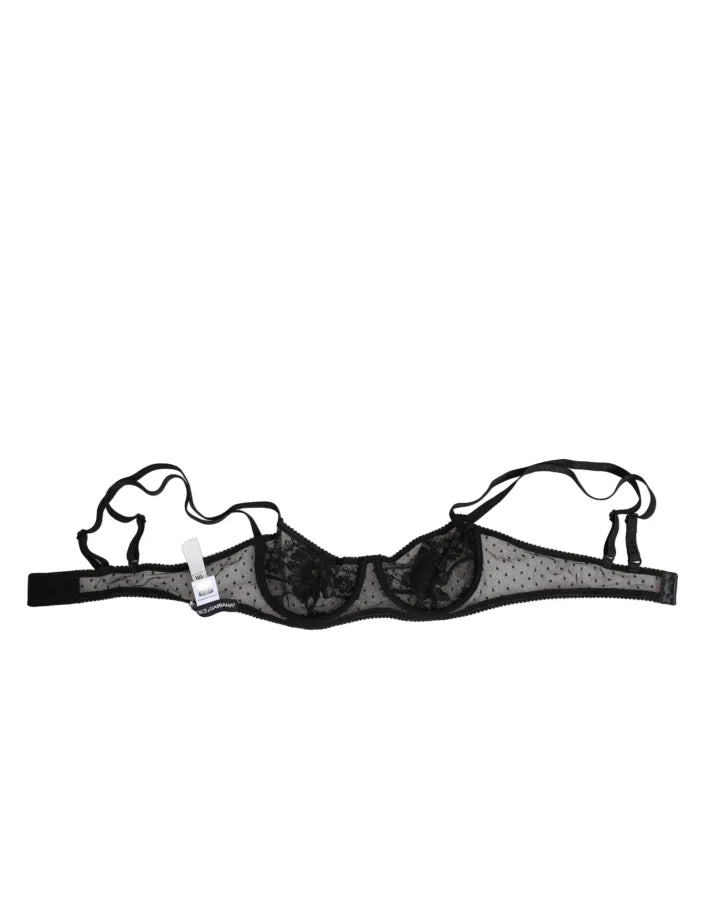 Dolce &amp; Gabbana Black Floral Underwired Balconette Bra Underwear