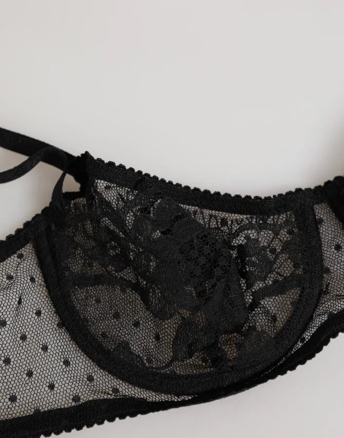 Dolce &amp; Gabbana Black Floral Underwired Balconette Bra Underwear