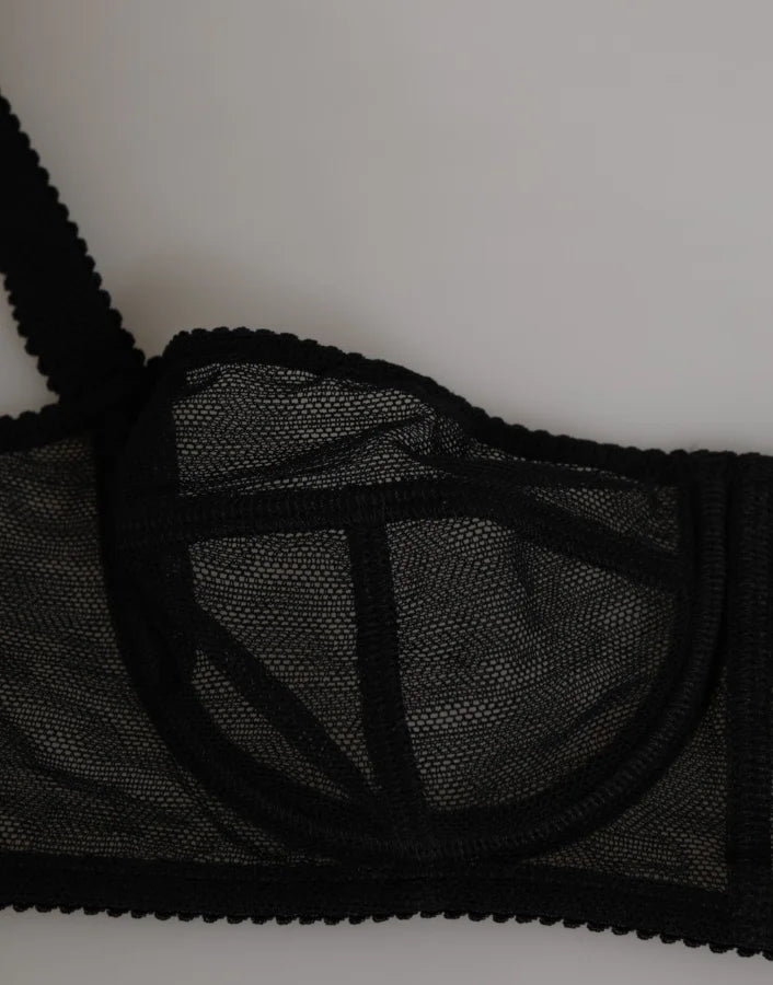 Dolce &amp; Gabbana Black Floral Underwired Balconette Bra Underwear