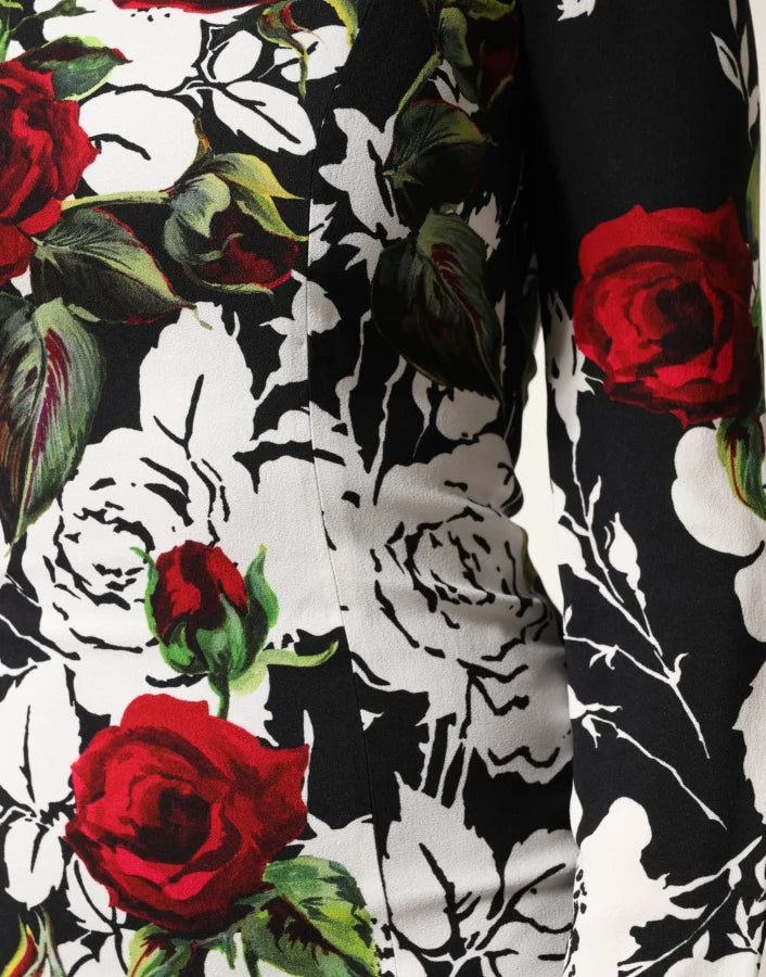 Dolce &amp; Gabbana Black Floral Viscose Bodycon Long Gown Dress