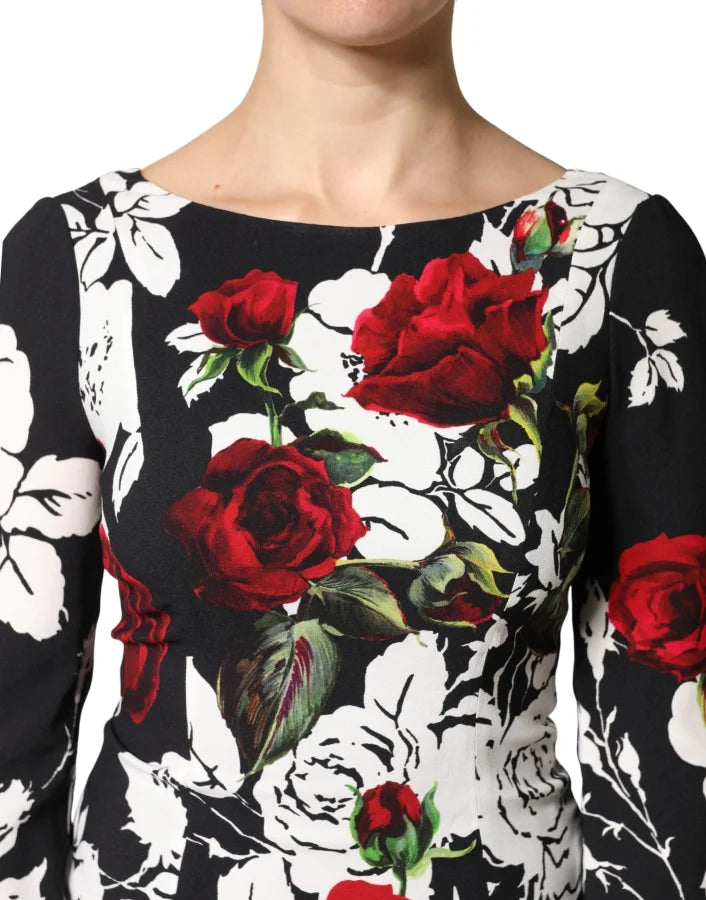 Dolce &amp; Gabbana Black Floral Viscose Bodycon Long Gown Dress