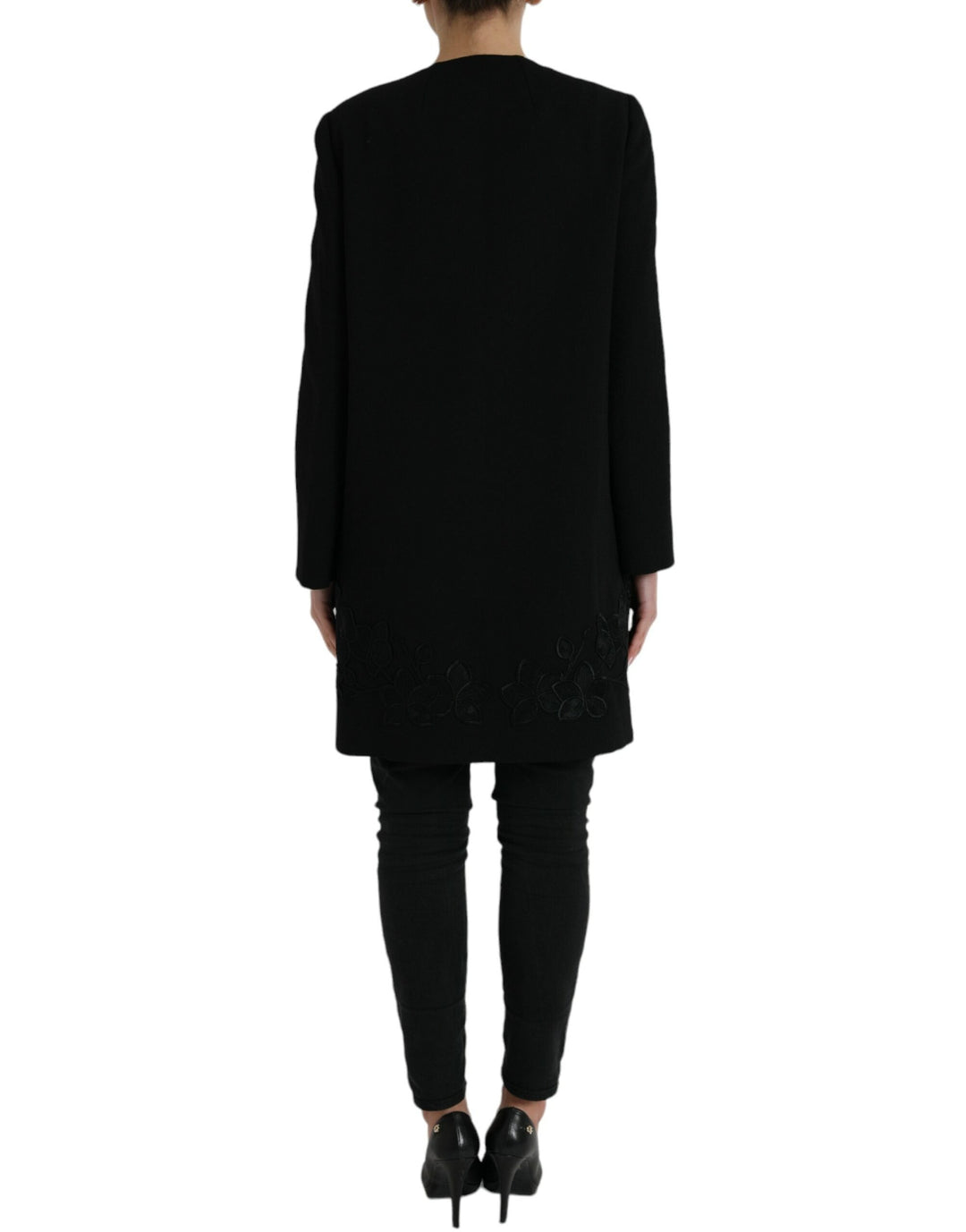 Dolce &amp; Gabbana Trench Coats - Black Floral Wool Button Embellished Jacket