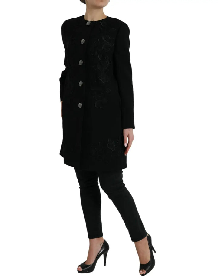 Dolce &amp; Gabbana Black Floral Wool Button Embellished Jacket