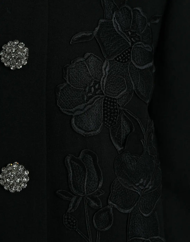 Dolce &amp; Gabbana Black Floral Wool Button Embellished Jacket