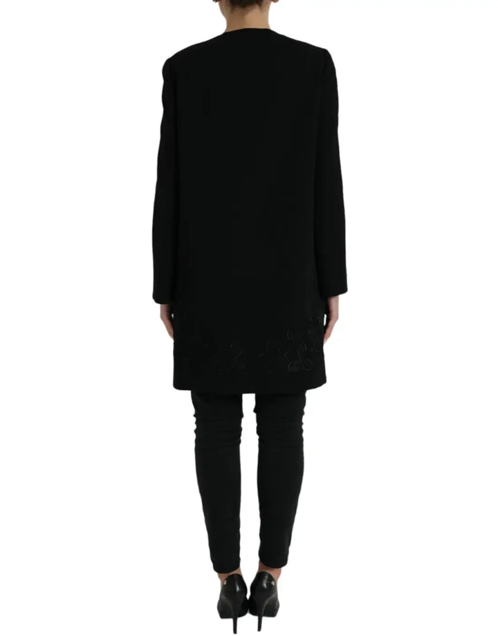 Dolce &amp; Gabbana Black Floral Wool Button Embellished Jacket