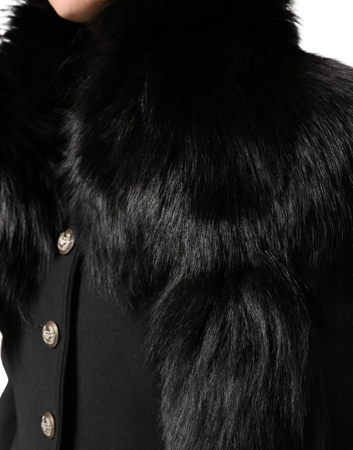 Dolce &amp; Gabbana Black Fox Fur Neck Wrap Warmer Winter Scarf