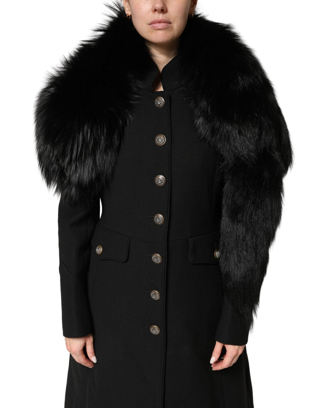 Dolce &amp; Gabbana Black Fox Fur Neck Wrap Warmer Winter Scarf